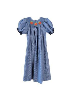 Southern Sunshine Girls 6 Smocked Pumpkin Dress Blue Gingham Fall Halloween